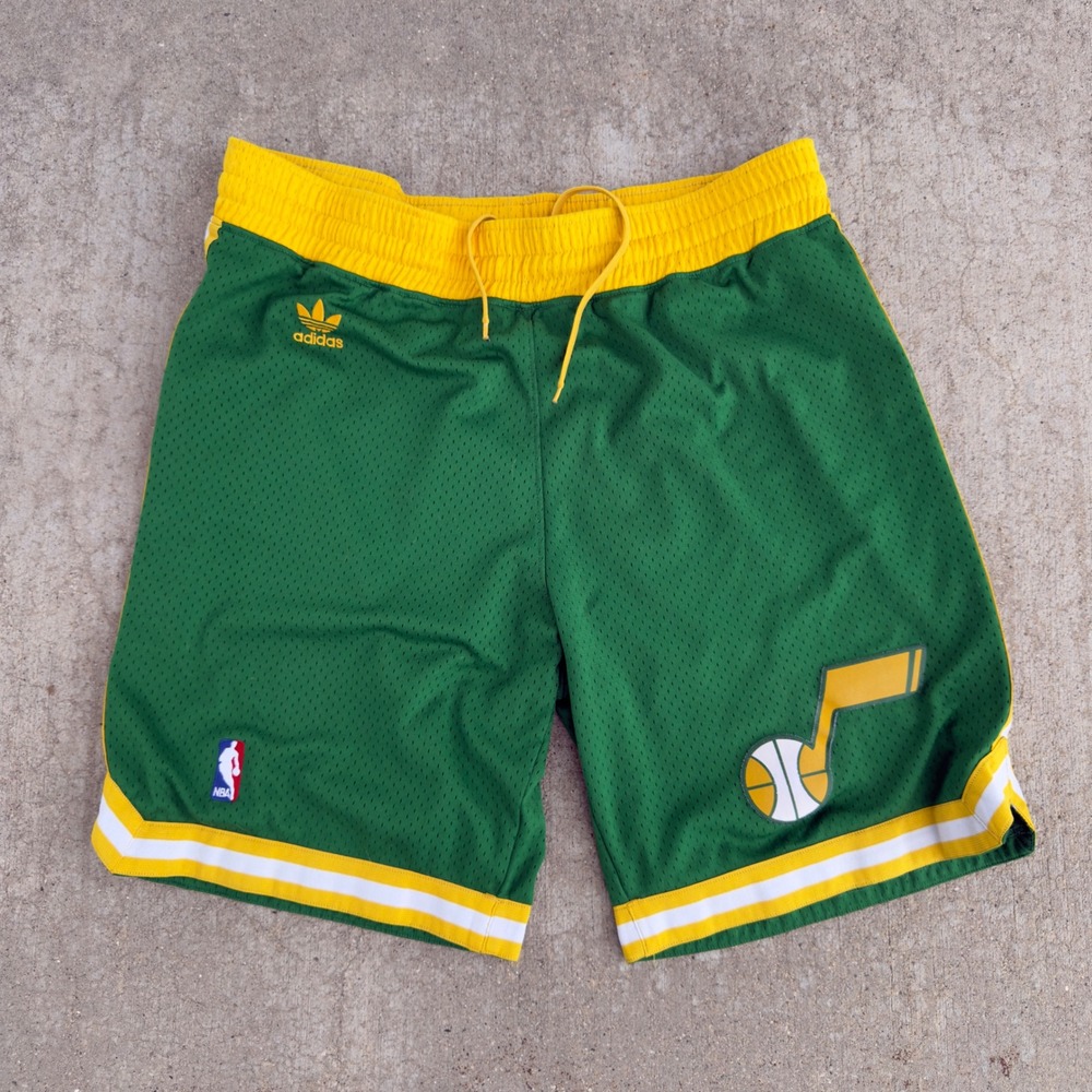 Adidas Utah Jazz NBA Basketball Shorts Mens XL Green Yellow Mesh